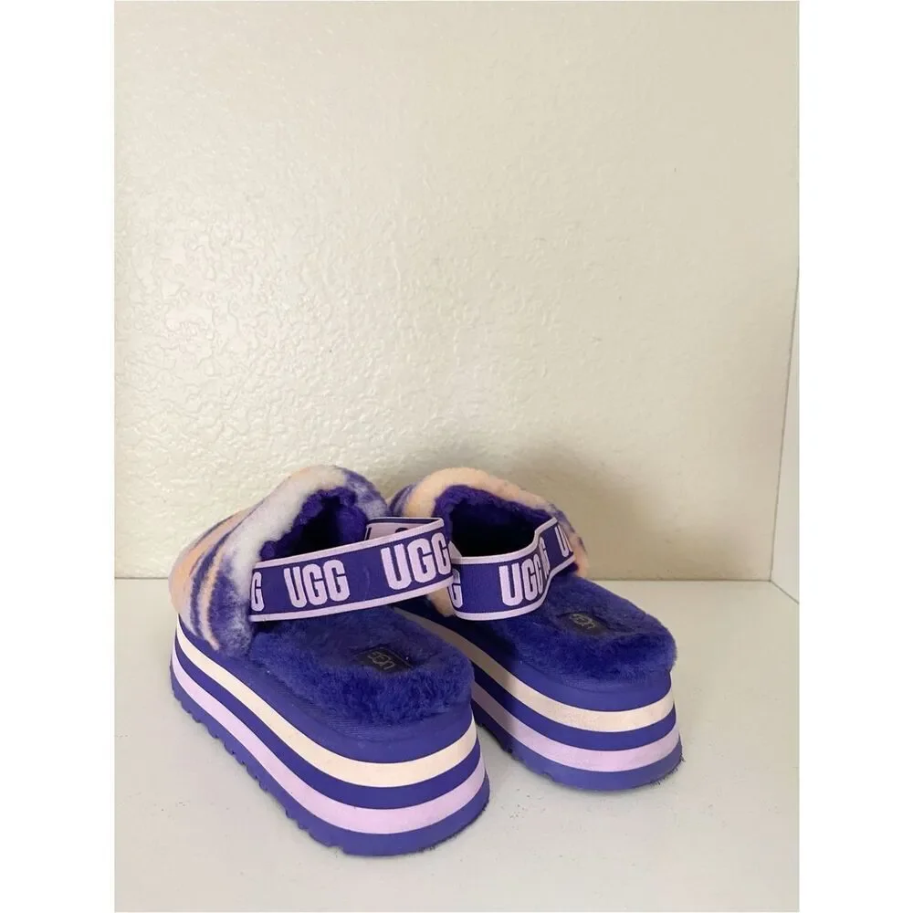 UGG Disco Marble Slide in the Violet Night pink Tie-Dye Fluff Platform Slide 9